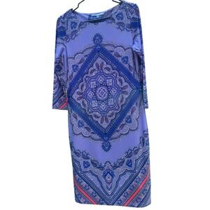 Women's 3/4 Sleeve Purple Paisley Midi Business Casual Sheath Dress